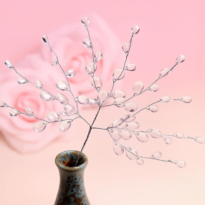 Notoke 20PCS Acrylic Crystal Flower Branches – Clear Artificial Bead Drop Bouquets, Glitter Floral Acrylic Picks Arrangement for Wedding, Christmas, Thanksgiving & Home/Office Table Top Decoration – Clear - Image 2